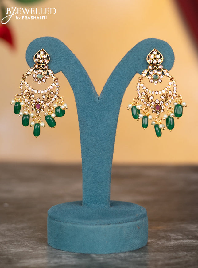 Antique necklace floral design with kemp & cz stones and pearl & green beads hangings