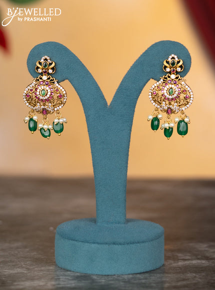 Antique necklace with kemp & cz stones and pearl & green beads hangings