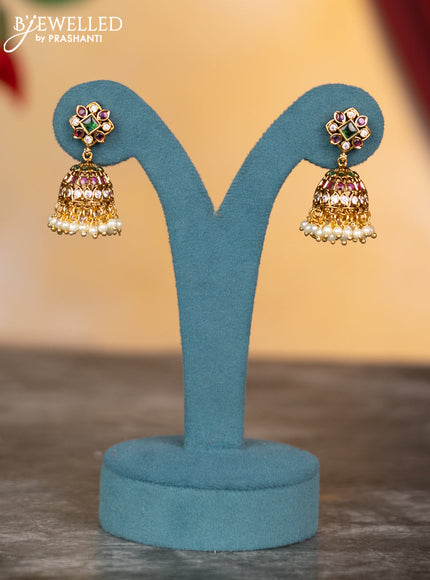 Antique necklace with kemp & cz stones and pearl & green beads hangings