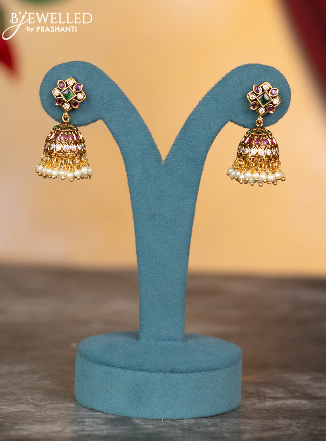 Antique necklace with kemp & cz stones and pearl & green beads hangings