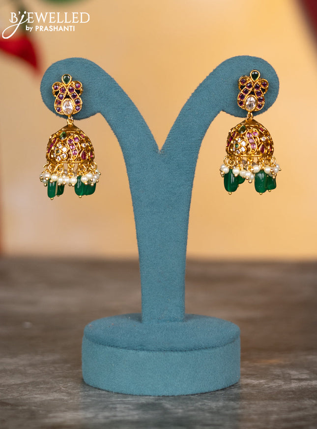 Antique necklace peacock design with kemp & cz stones and pearl & green beads hangings