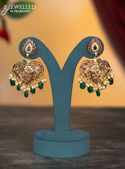 Antique necklace peacock design with kemp & cz stones and pearl & green beads hangings