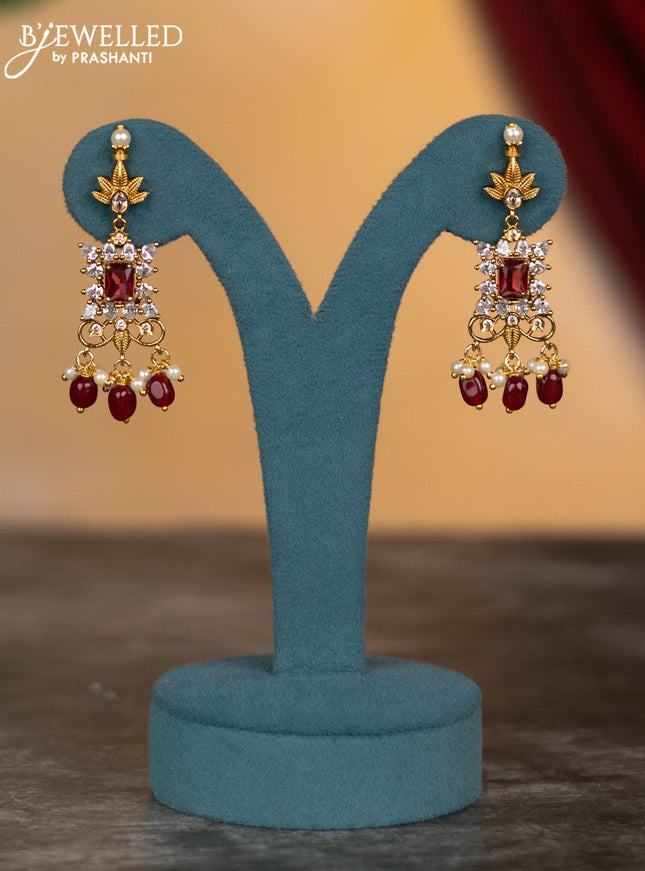 Antique necklace floral design with pink kemp & cz stones and pearl & pink beads hangings