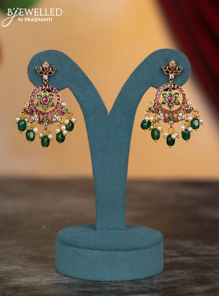 Antique necklace floral design with kemp & cz stones and pearl & green beads hangings