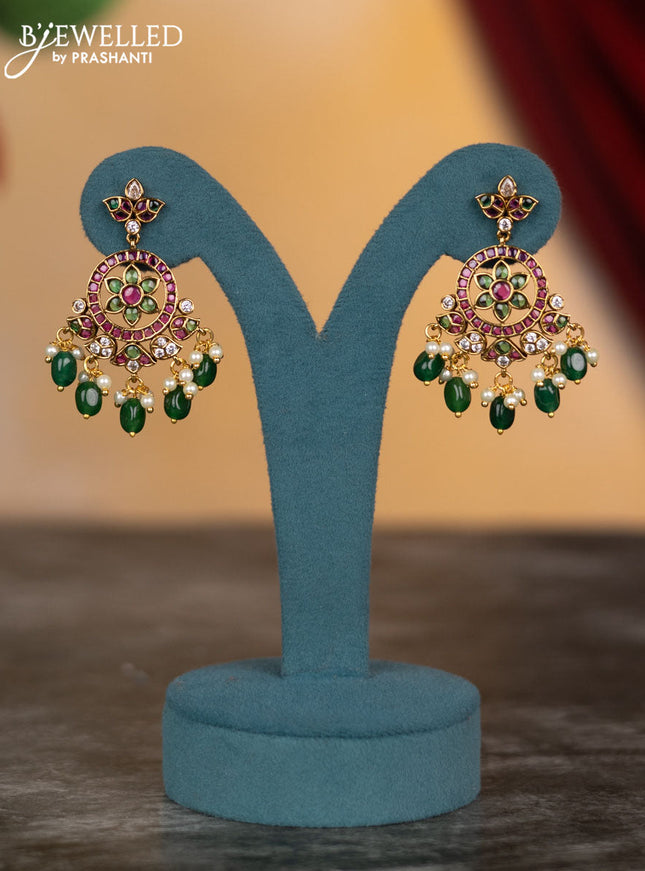 Antique necklace floral design with kemp & cz stones and pearl & green beads hangings