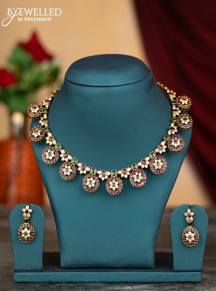 Antique necklace floral design with kemp and cz stones