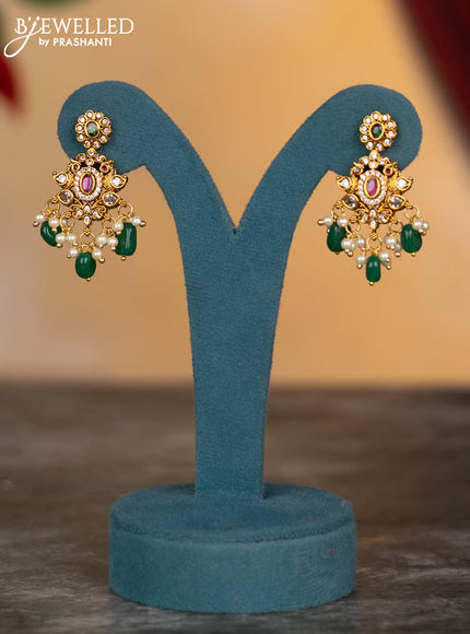 Antique necklace elephant design with kemp & cz stones and green beads hangings