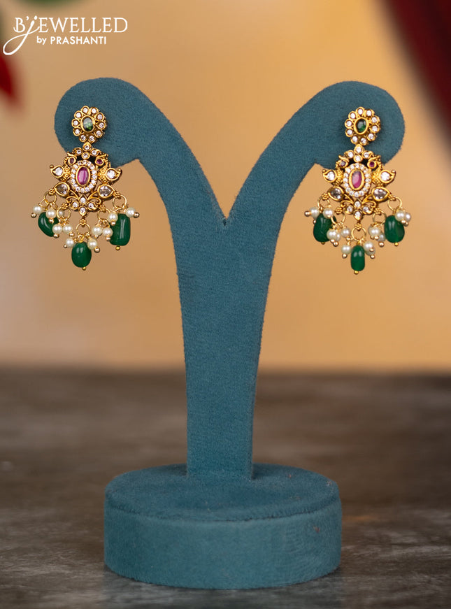 Antique necklace elephant design with kemp & cz stones and green beads hangings