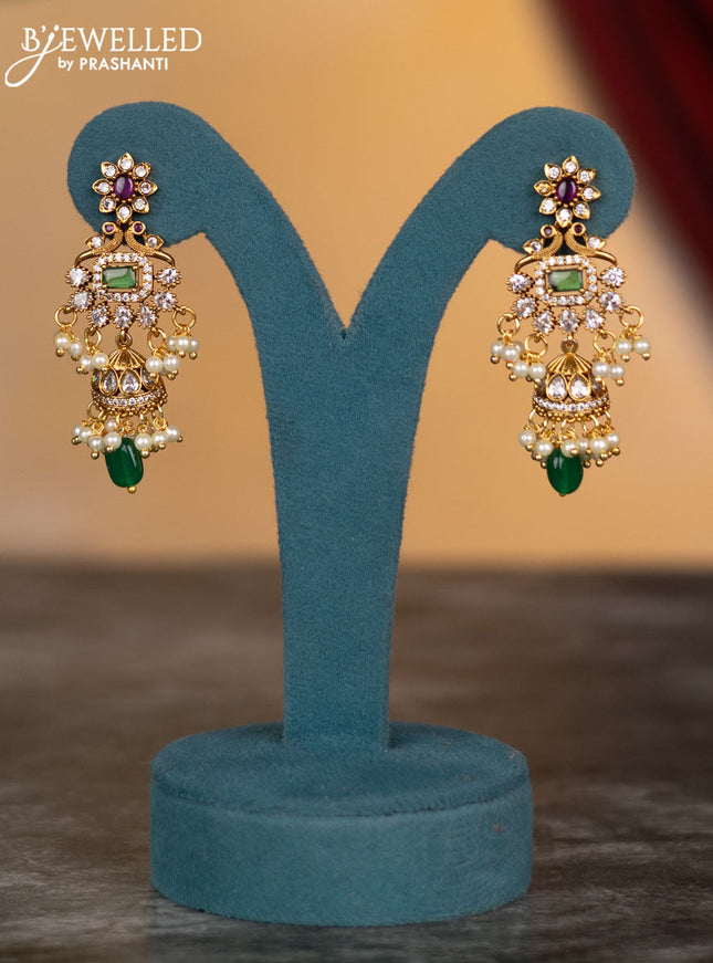 Antique necklace with kemp & cz stones and pearl & green beads hangings