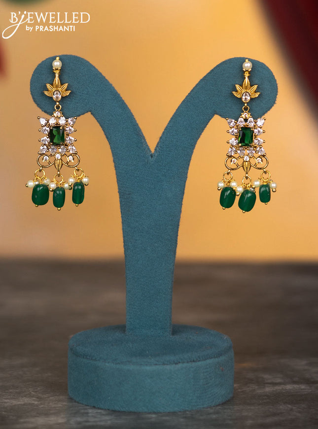 Antique necklace floral design with green kemp & cz stones and pearl & green beads hangings