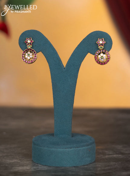 Antique necklace floral design with kemp & cz stones and pearl & green beads hangings