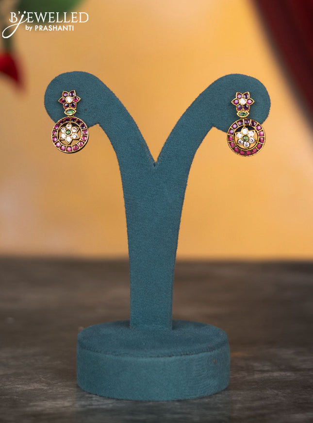 Antique necklace floral design with kemp & cz stones and pearl & green beads hangings