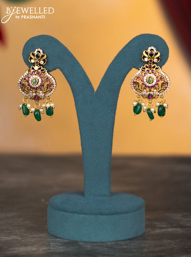 Antique necklace with kemp & cz stones and pearl & green beads hangings