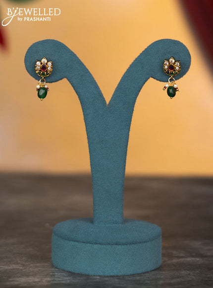 Antique ring type necklace peacock design with kemp & cz stones and pearl & green beads hangings