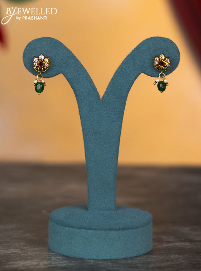 Antique ring type necklace peacock design with kemp & cz stones and pearl & green beads hangings