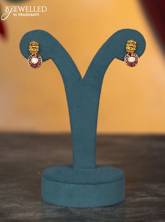 Antique necklace lakshmi design with kemp and cz stones