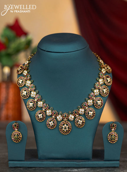 Antique necklace floral design with kemp and cz stones