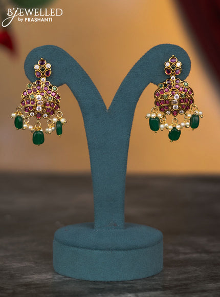 Antique necklace manga pattern with kemp & cz stones and pearl & green beads hangings