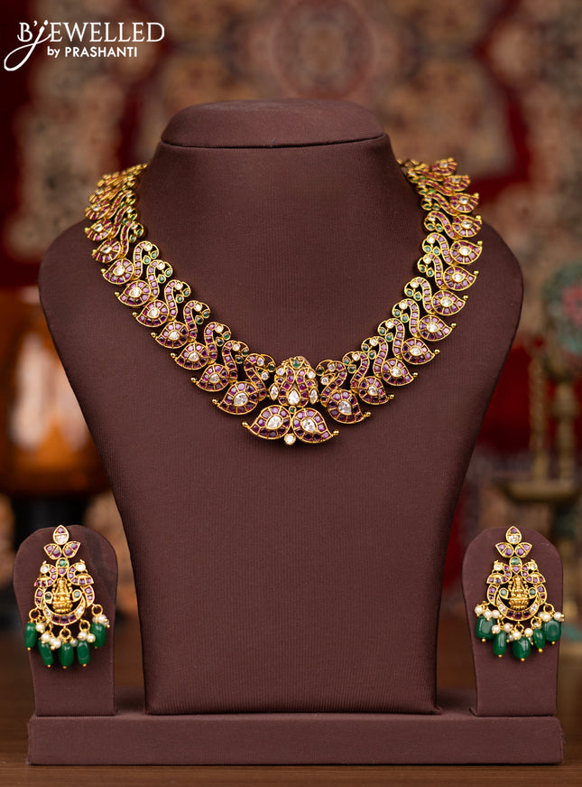 Antique removable pendant necklace manga pattern with kemp & cz stones and pearl & green beads hangings
