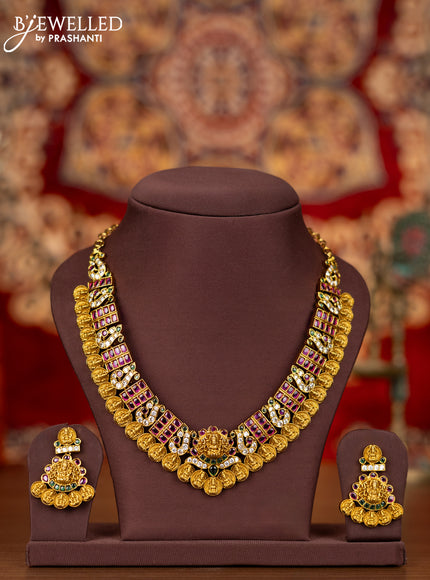 Antique necklace lakshmi kasu design with kemp and cz stones