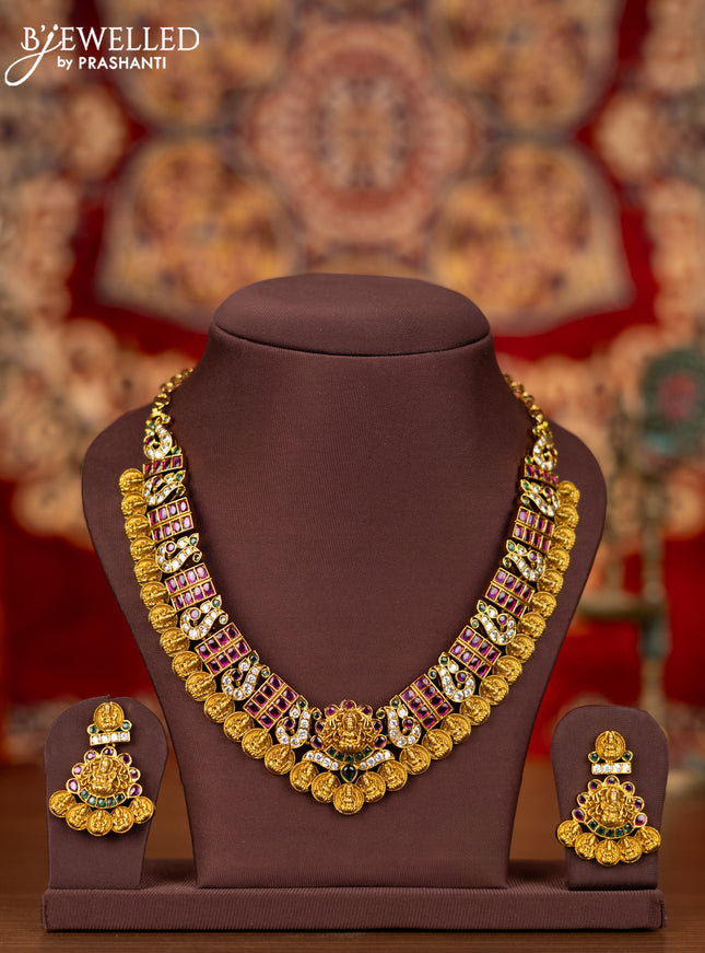 Antique necklace lakshmi kasu design with kemp and cz stones