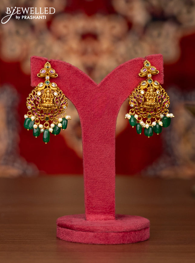 Antique necklace lakshmi & manga design with kemp & cz stones and pearl & green beads hangings