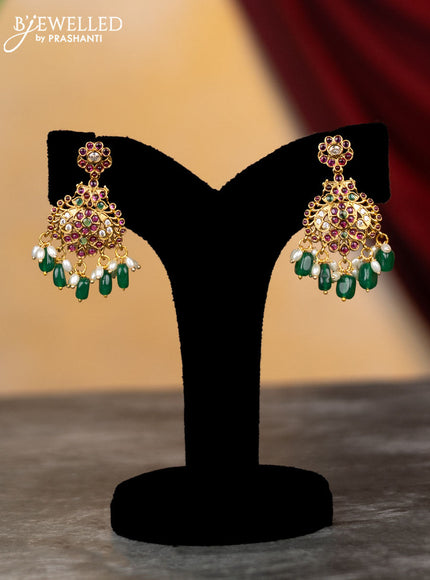 Antique haram with kemp & cz stones and pearl & green beads hangings