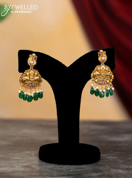 Antique haram lakshmi & manga design with kemp & cz stones and pearl & green beads hangings