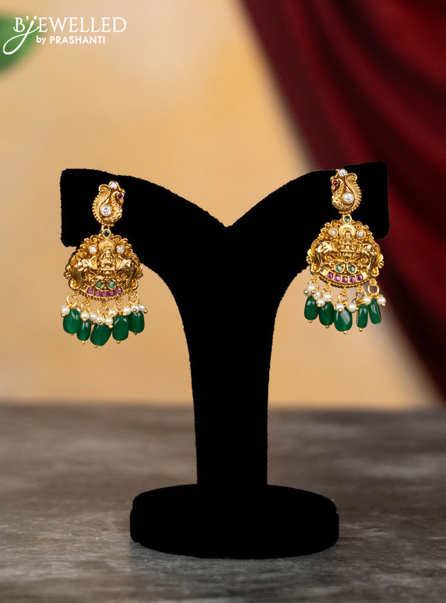 Antique haram lakshmi & manga design with kemp & cz stones and pearl & green beads hangings