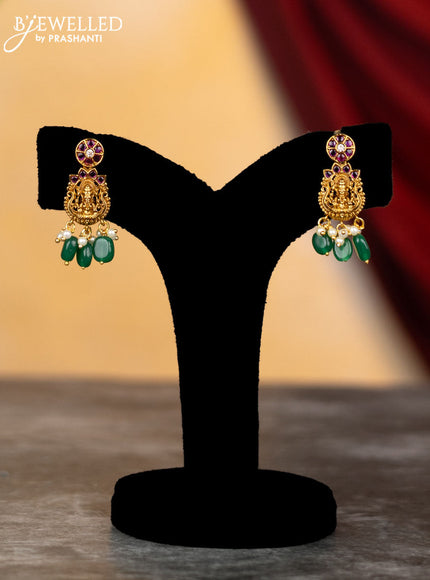 Antique haram lakshmi & manga design with kemp & cz stones and pearl & green beads hangings