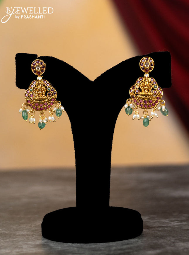 Antique haram lakshmi & manga design with kemp & cz stones and pearl & green beads hangings