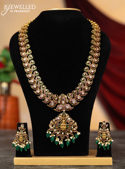 Antique changable pendant haram manga pattern with kemp & cz stones and pearl & green beads hangings