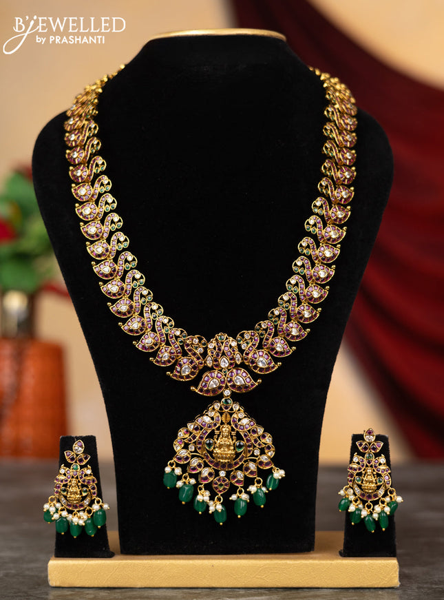 Antique changable pendant haram manga pattern with kemp & cz stones and pearl & green beads hangings