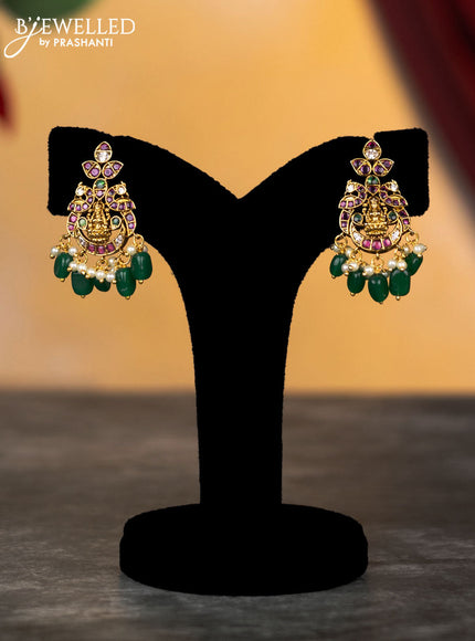 Antique changable pendant haram manga pattern with kemp & cz stones and pearl & green beads hangings