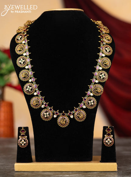 Antique haram floral & peacock design with kemp and cz stones