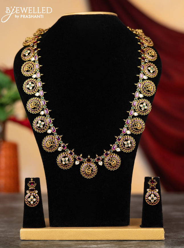 Antique haram floral & peacock design with kemp and cz stones