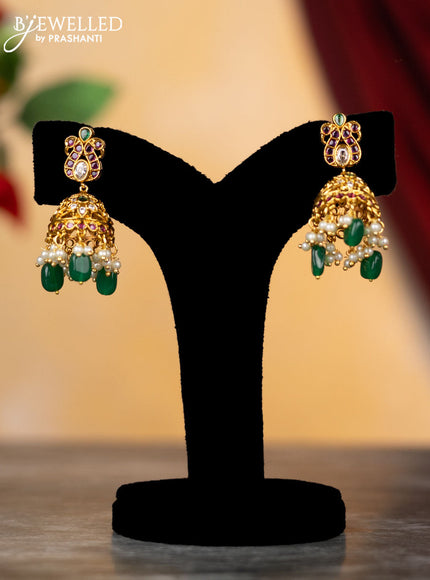 Antique haram peacock design with kemp & cz stones and pearl & golden beads hangings