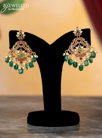 Antique haram peacock & manga design with kemp & cz stones and pearl & green beads hangings