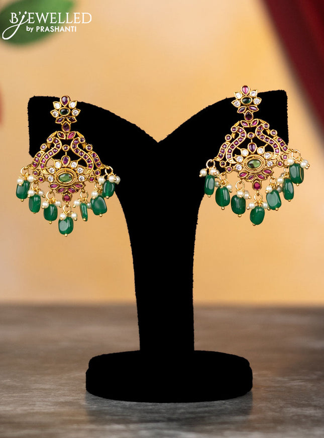 Antique haram peacock & manga design with kemp & cz stones and pearl & green beads hangings