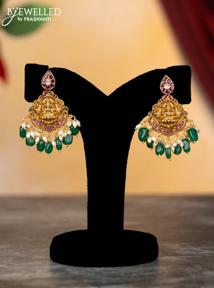 Antique haram lakshmi & manga design with kemp & cz stones and pearl & green beads hangings