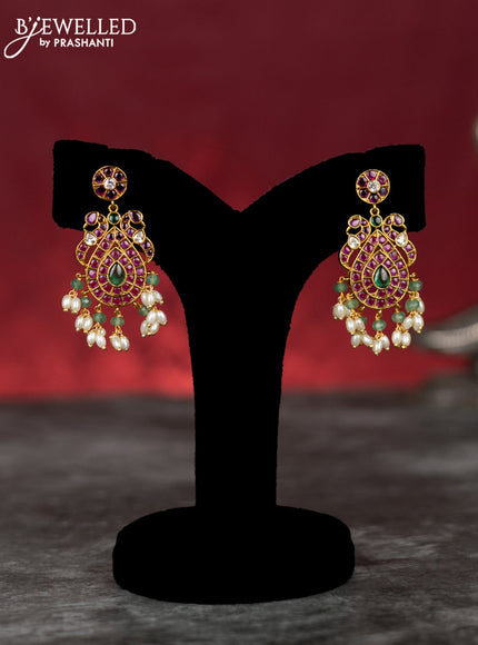 Antique guttapusalu necklace manga pattern with kemp & cz stones and pearl hangings