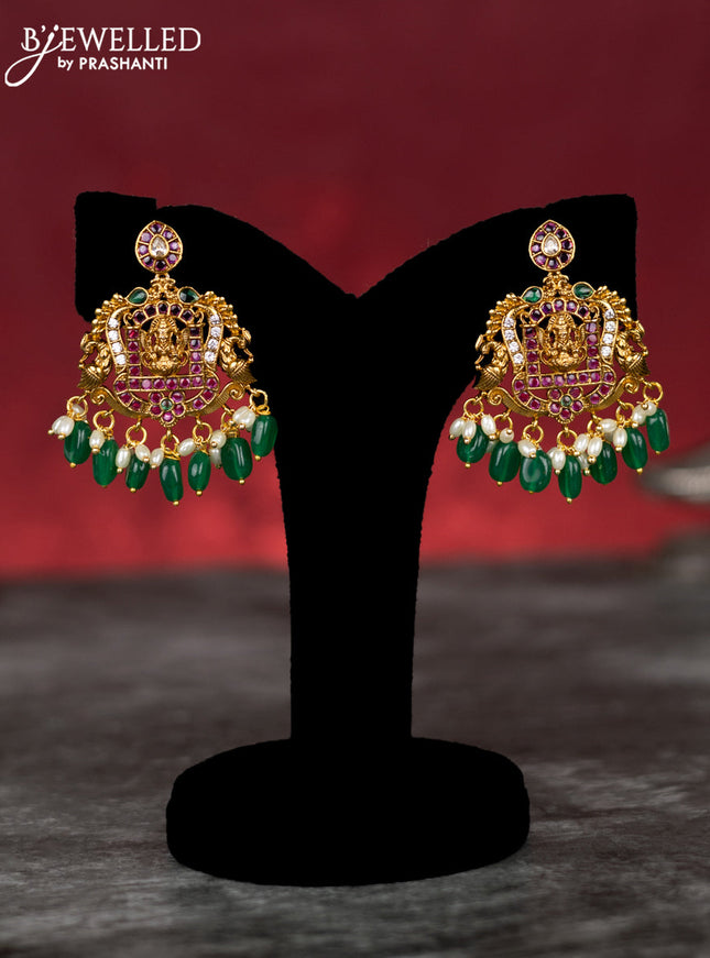 Antique guttapusalu necklace lakshmi & manga design with kemp & cz stones and pearl & green beads hangings