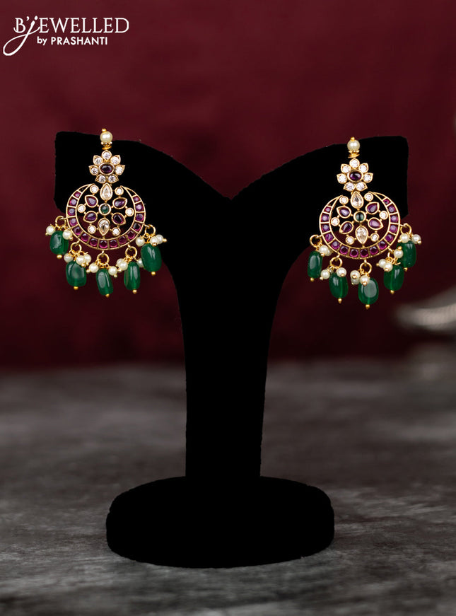 Antique guttapusalu necklace with kemp & cz stones and pearl & green beads hangings