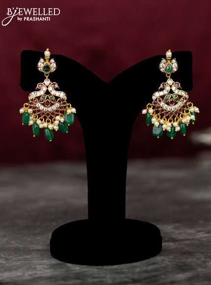 Antique guttapusalu necklace with kemp & cz stones and pearl & green beads hangings