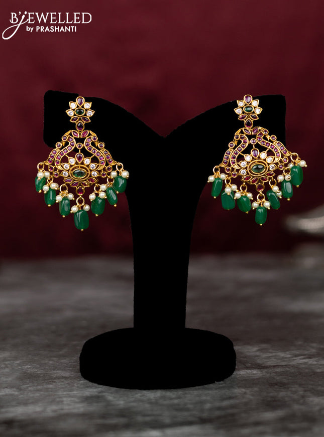 Antique guttapusalu necklace peacock & manga design with kemp & cz stones and pearl & green beads hangings