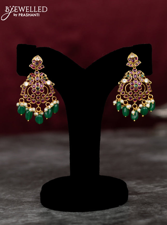 Antique guttapusalu necklace with kemp & cz stones and pearl & green beads hangings