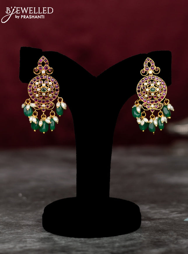 Antique guttapusalu necklace floral design with kemp & cz stones and pearl & green beads hangings