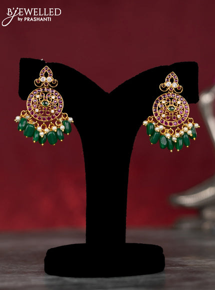 Antique guttapusalu necklace floral & chandbali design with kemp & cz stones and pearl & green beads hangings