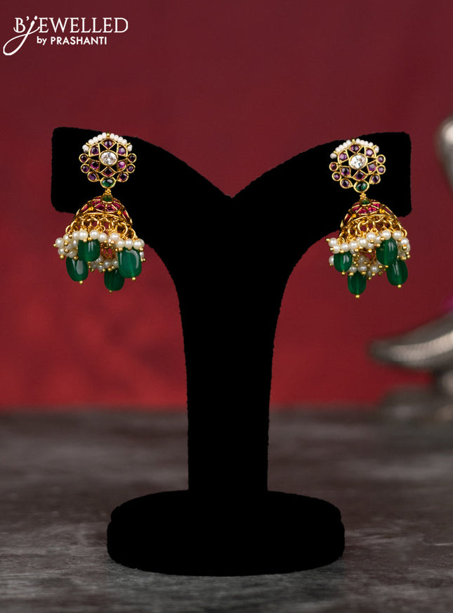 Antique guttapusalu necklace changable pendant with kemp & cz stones and pearl & green beads hangings