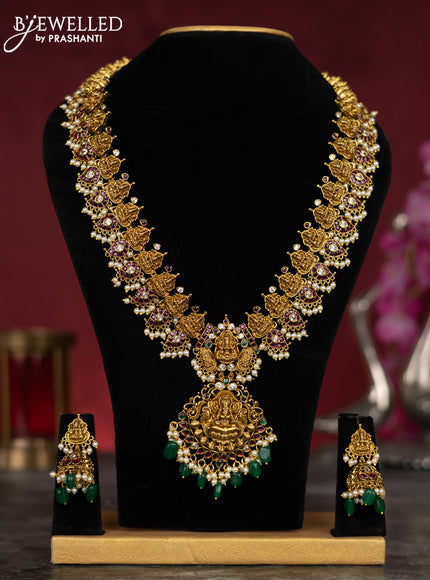 Antique guttapusalu haram lakhmi & manga design with kemp & cz stones and pearl & green beads hangings